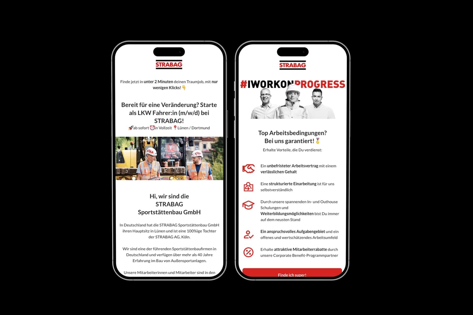 STRABAG: Social Media Recruiting mit mobiler Karriereseite für STRABAG Sportstättenbau