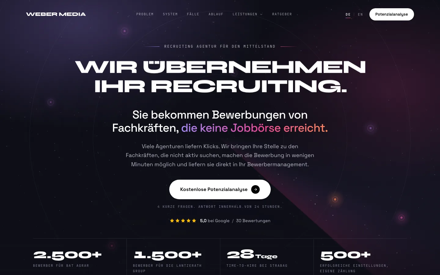 Startseite von weber-media.de, der Recruiting-Seite von Weber Media